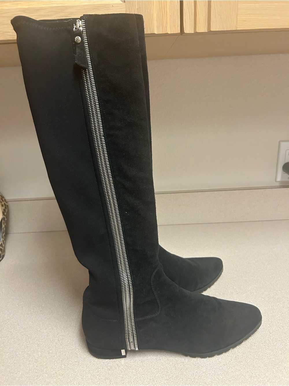 Stuart Weitzman Black Suede Over-the-Knee Zip Boots